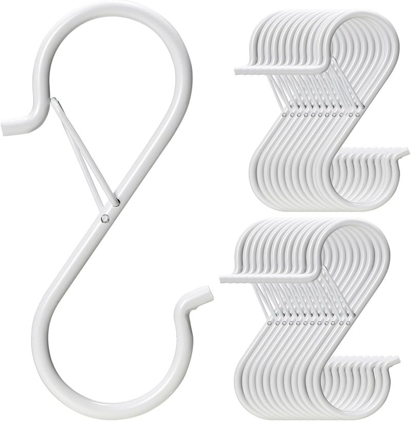 iCafePub 36 PCS S Hooks for Hanging with Safety Buckle, 3.5 inch Heavy Duty Metal S Shaped Hook for Kitchen Utensil, Cups, Pots, Plants, Bags, Hats (White) - Image 1